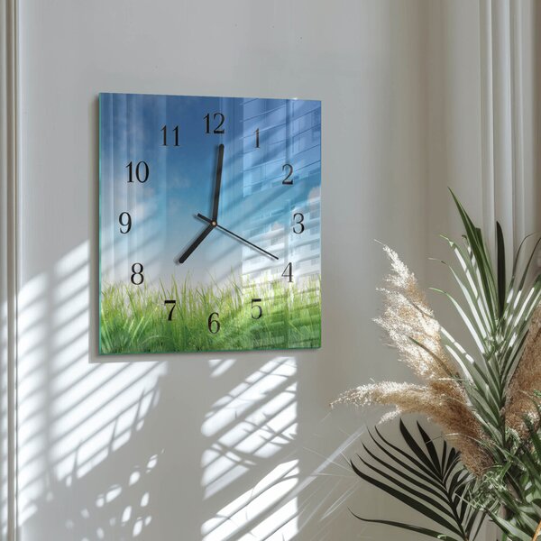 Skleněné hodiny na stěnu Tráva zskc-30x30-00170790