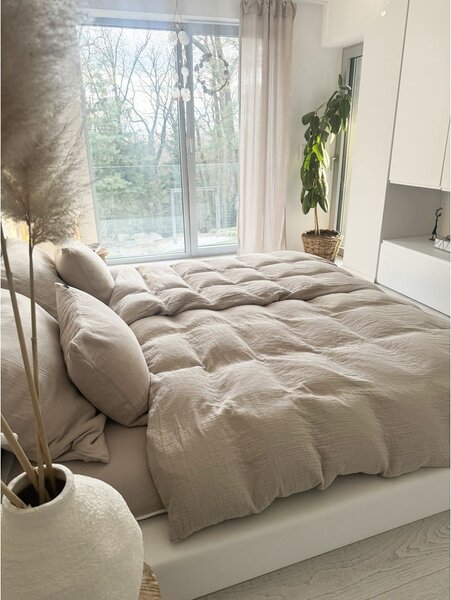 Béžové mušelínové povlečení na jednolůžko 135x200 cm Plain Muslin – Butter Kings