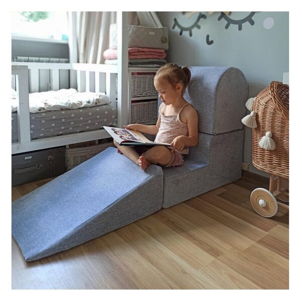 Šedé sametové pěnové hřiště 4 ks výška 30 cm 225x90 cm Montessori – Meowbaby