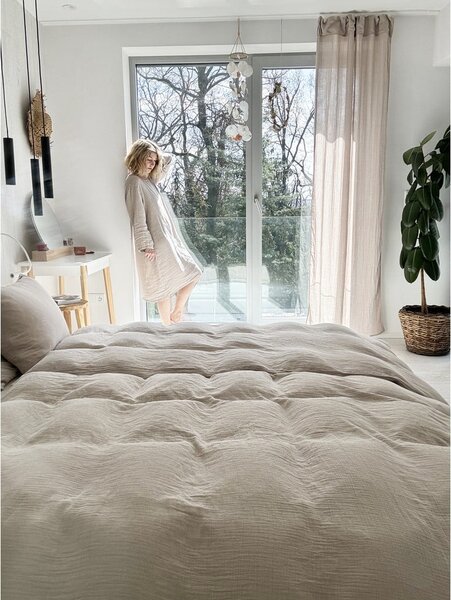 Béžové mušelínové povlečení na jednolůžko 135x200 cm Plain Muslin – Butter Kings