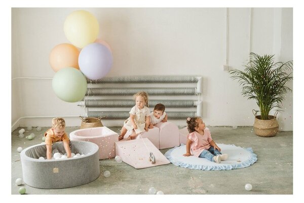 Růžové sametové pěnové hřiště 4 ks výška 30 cm 225x90 cm Montessori – Meowbaby