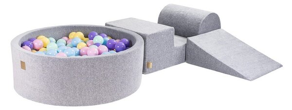 Šedé sametové pěnové hřiště 4 ks výška 30 cm 225x90 cm Montessori – Meowbaby