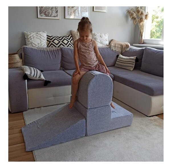 Šedé sametové pěnové hřiště 4 ks výška 30 cm 225x90 cm Montessori – Meowbaby