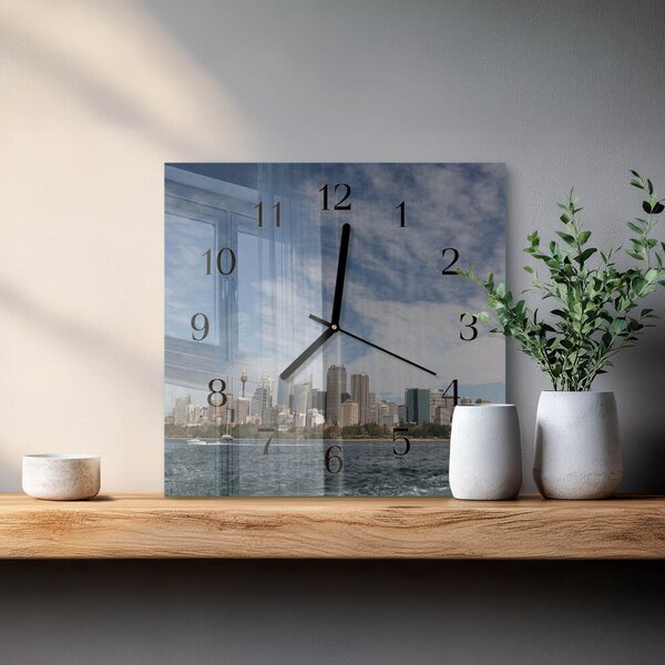 Skleněné hodiny na stěnu Město zskc-30x30-00170849
