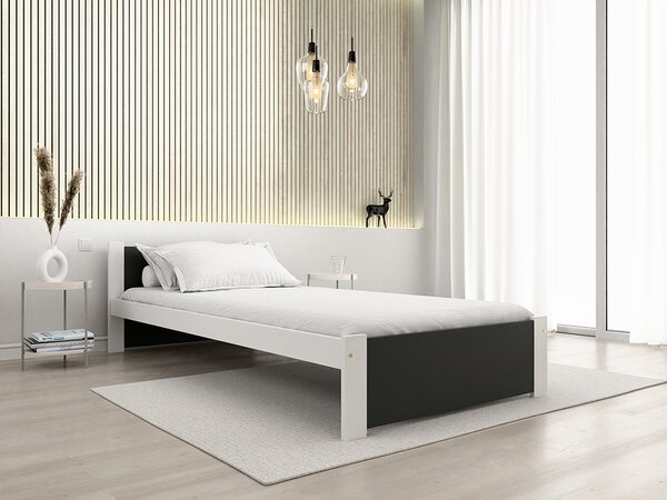 Postel IKAROS 90 x 200 cm, antracit/bílá s lamelovým roštem a matrací Deluxe 10 cm