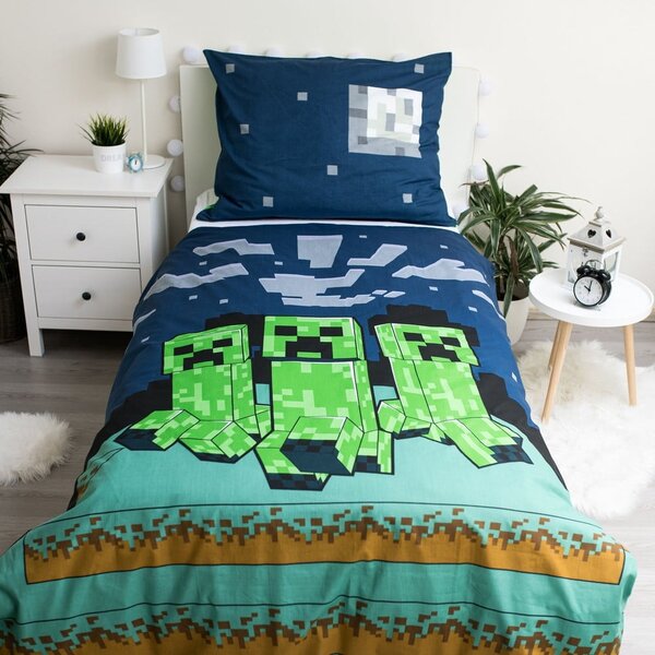 Zeleno-modré bavlněné dětské povlečení na jednolůžko 140x200 cm Minecraft "Sssleep Tight" – Jerry Fabrics