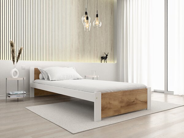 Postel IKAROS 90 x 200 cm, bílá/dub artisan bez roštu s matrací Deluxe 10 cm