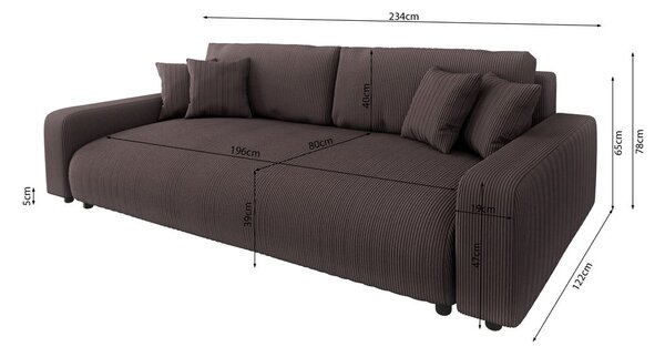 Hnědá manšestrová rozkládací/s úložným prostorem pohovka 234 cm Sara – Ropez