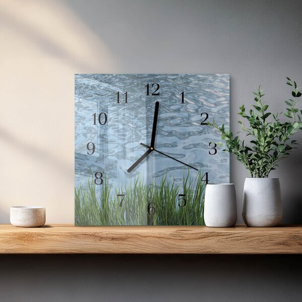 Skleněné hodiny na stěnu Tráva Voda zskc-30x30-00170882