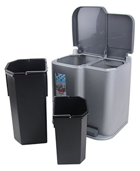 Šedý pedálový odpadkový koš Curver Duo, 21 l