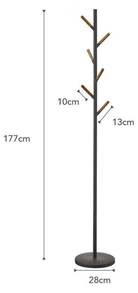 Černý stojací věšák s detaily z bukového dřeva YAMAZAKI Plain Pole Hanger
