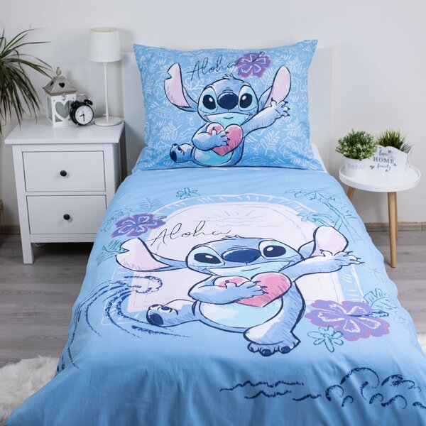 Modré bavlněné dětské povlečení na jednolůžko 140x200 cm Lilo and Stitch "Wave" – Jerry Fabrics