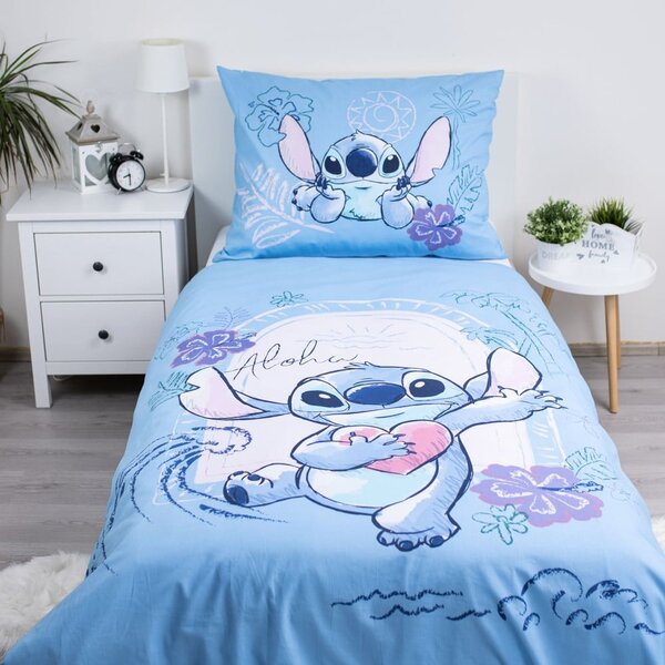 Modré bavlněné dětské povlečení na jednolůžko 140x200 cm Lilo and Stitch "Wave" – Jerry Fabrics