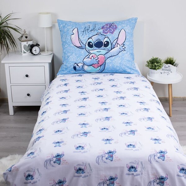 Modré bavlněné dětské povlečení na jednolůžko 140x200 cm Lilo and Stitch "Wave" – Jerry Fabrics