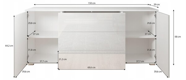Jednoduchá komoda, 150 cm, do ložnice, se 3 zásuvkami a skříňkami, barva wotan