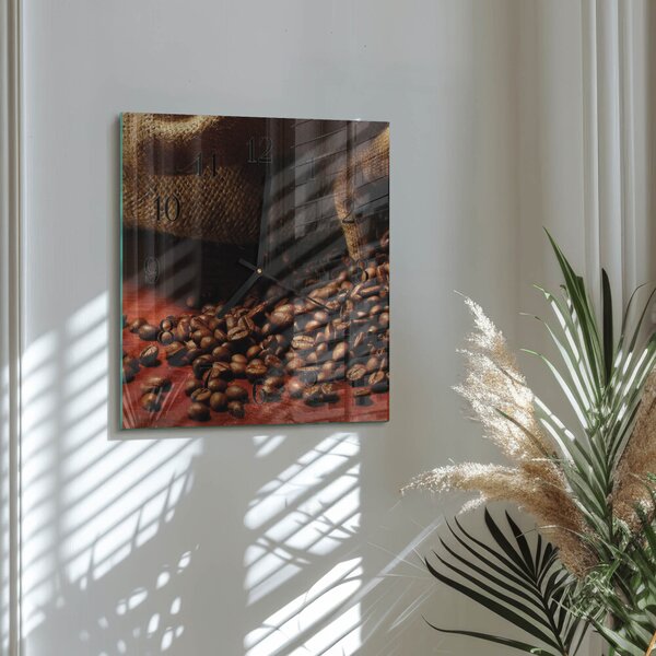Skleněné hodiny na stěnu Kávová zrna zskc-30x30-00170924