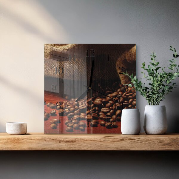 Skleněné hodiny na stěnu Kávová zrna zskc-30x30-00170924