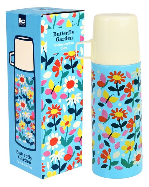 Modrá/krémová dětská termoska 350 ml Butterfly Garden – Rex London