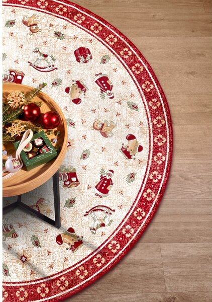 Červený kulatý koberec s vánočním motivem s příměsí bavlny ø 160 cm Toy's Delight Red Christmas – Villeroy&Boch