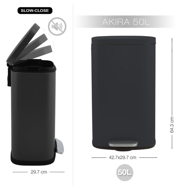 Matně černý nášlapný ocelový odpadkový koš 50 l Akira – Spirella