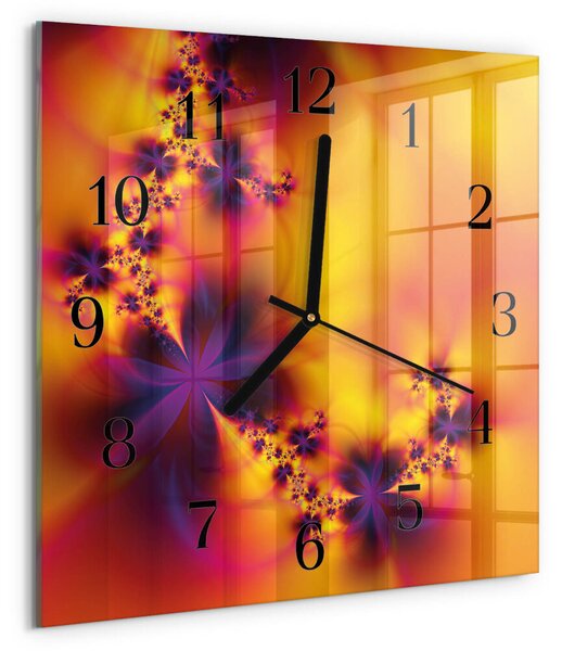 Skleněné hodiny na stěnu Květiny zskc-30x30-00170947