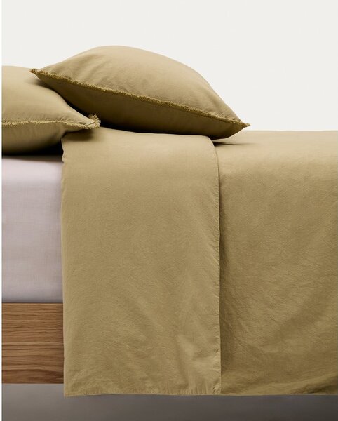 Žluté/zelené povlečení na dvoulůžko/prodloužené z bavlněného perkálu 260x240 cm Sifinia – Kave Home
