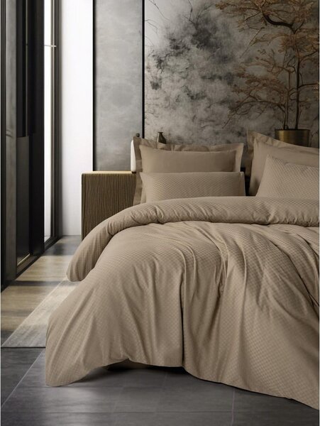 Hnědé povlečení na jednolůžko z bavlny Renforcé 140x200 cm Checkered – Mila Home Luxury