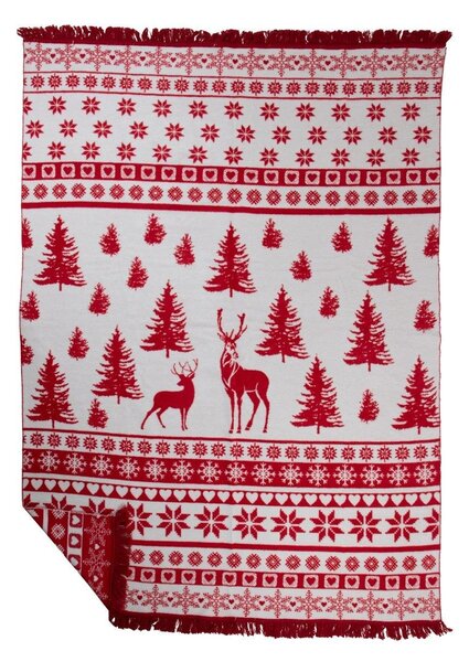 Bílo-červený oboustranný pléd s jeleny Nordic Deer XL – 150*200*3 cm - Mars & More