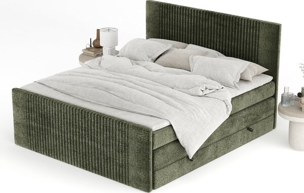 Tmavě zelená boxspring postel s úložným prostorem 200x200 cm Bergamo – Maison de Rêve