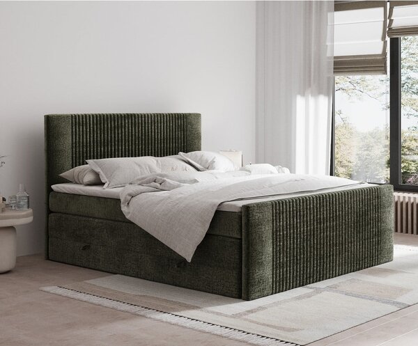 Tmavě zelená boxspring postel s úložným prostorem 200x200 cm Bergamo – Maison de Rêve