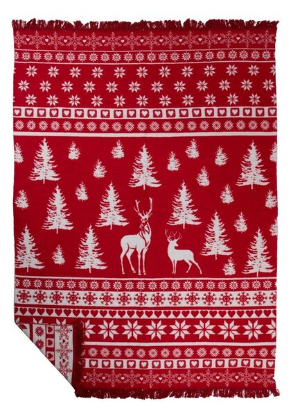 Bílo-červený oboustranný pléd s jeleny Nordic Deer XL – 150*200*3 cm - Mars & More