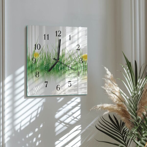 Skleněné hodiny na stěnu Tráva zskc-30x30-00170965