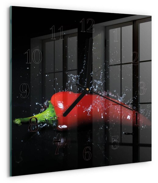 Skleněné hodiny na stěnu Chilli papričky zskc-30x30-00170973
