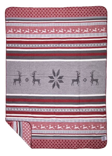 Šedo-červený pléd s jeleny Deer Nordic grey - 130*180*3cm - Mars & More