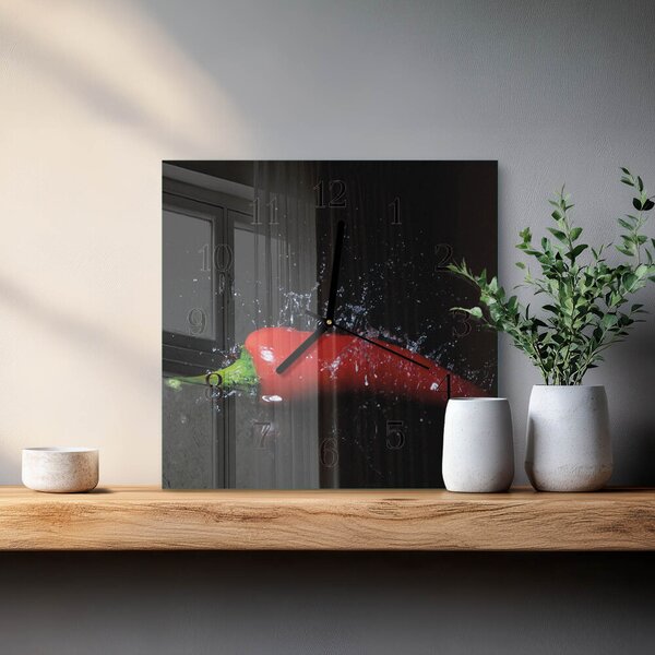 Skleněné hodiny na stěnu Chilli papričky zskc-30x30-00170973