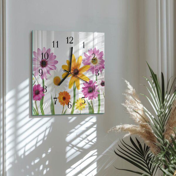 Skleněné hodiny na stěnu Květiny zskc-30x30-00170981