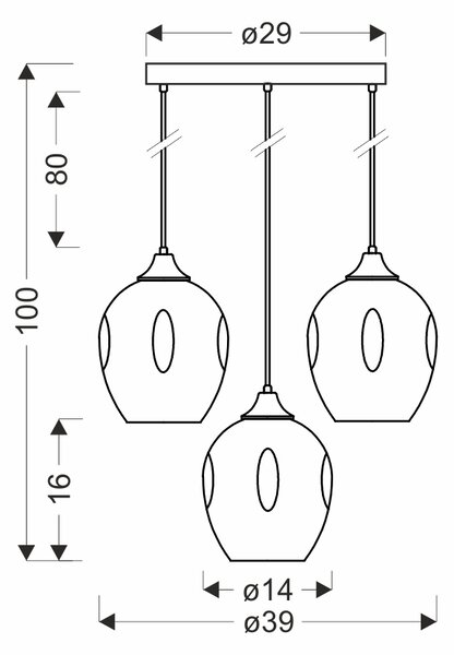 Candellux Černo-hnědý závěsný lustr Aspa pro žárovku 3x E27 s kulatou základnou 33-00613