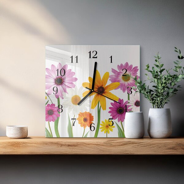 Skleněné hodiny na stěnu Květiny zskc-30x30-00170981