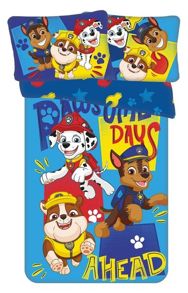Modré bavlněné dětské povlečení do postýlky 100x135 cm Paw Patrol "Pawsome days ahead" – Jerry Fabrics