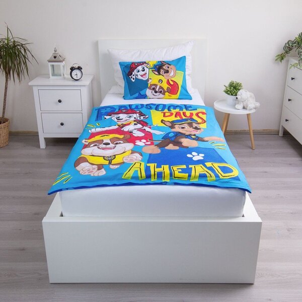 Modré bavlněné dětské povlečení do postýlky 100x135 cm Paw Patrol "Pawsome days ahead" – Jerry Fabrics