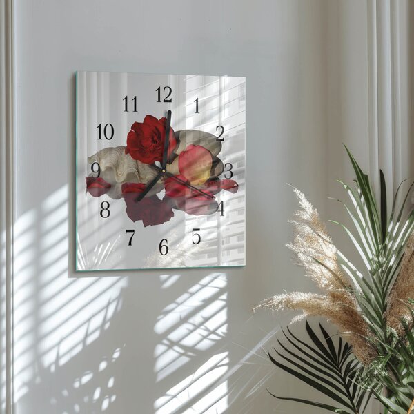 Skleněné hodiny na stěnu Růžová mísa zskc-30x30-00171004