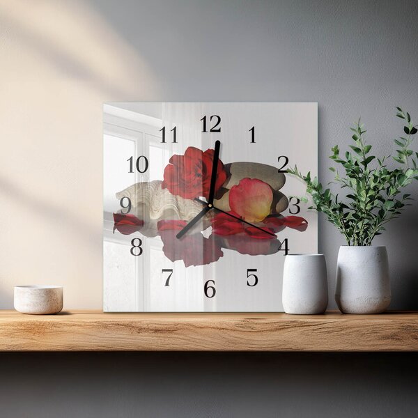 Skleněné hodiny na stěnu Růžová mísa zskc-30x30-00171004