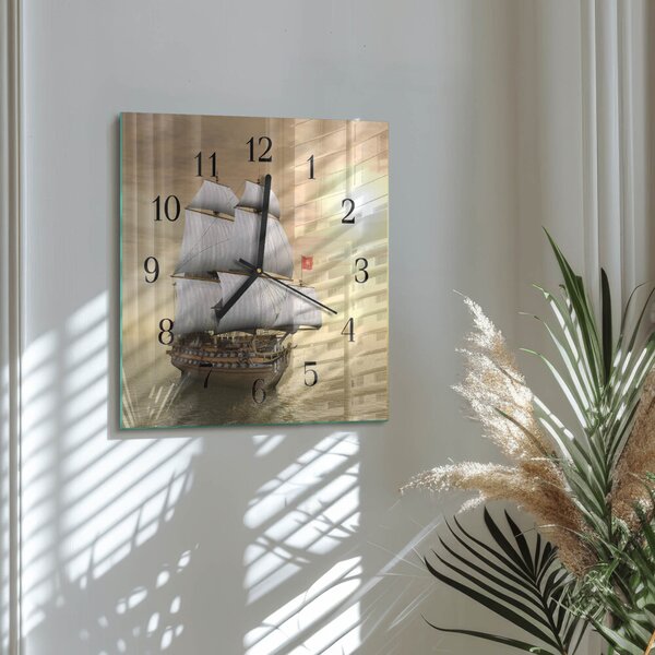 Skleněné hodiny na stěnu Loď zskc-30x30-00171014