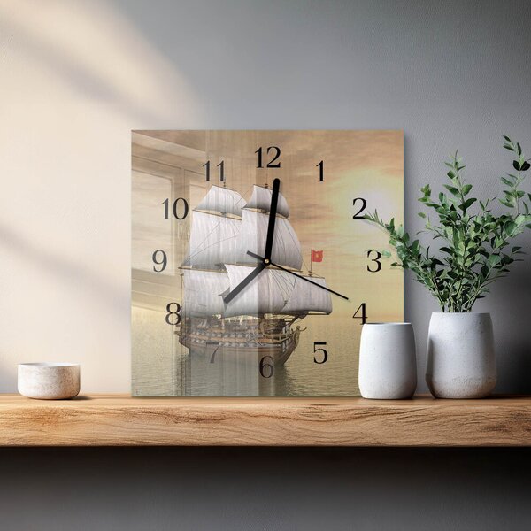Skleněné hodiny na stěnu Loď zskc-30x30-00171014