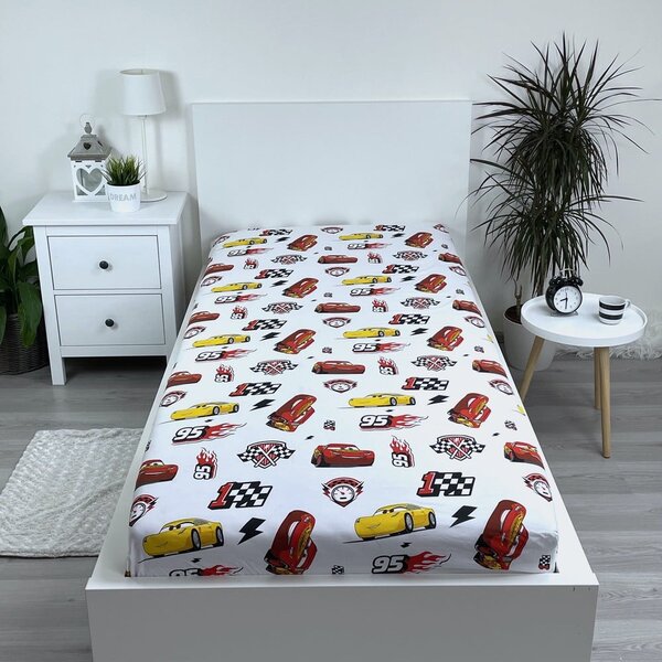 Napínací bavlněné dětské prostěradlo 90x200 cm Cars "McQueen" – Jerry Fabrics