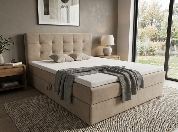 Čalouněná postel boxspring DIRELIS TRINITY 140x200 cm béžová Matrace: Matrace Bonell pružinová