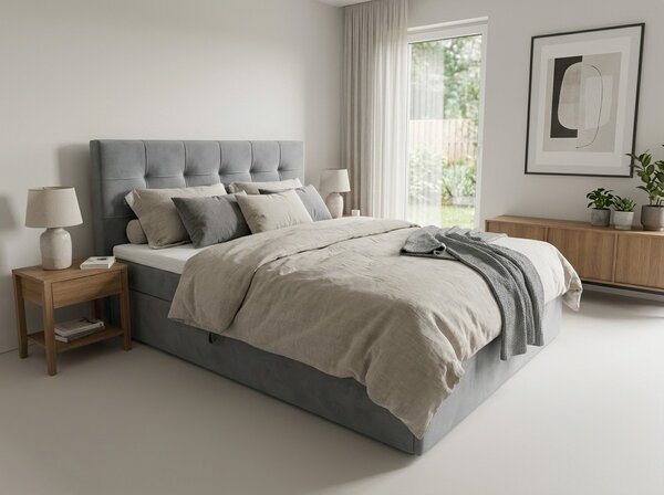 Čalouněná postel boxspring DIRELIS TRINITY 140x200 cm šedá Matrace: Matrace Bonell pružinová