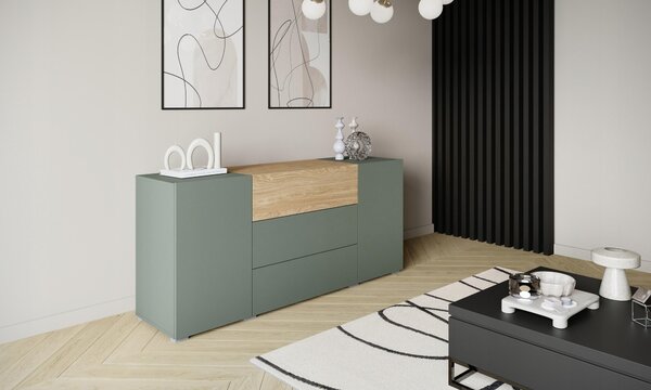 Moderní komoda, výška 150 cm, stojící, s 3 zásuvkami a 2 skříňkami, matný povrch
