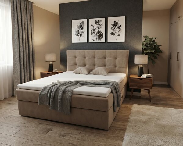 Čalouněná postel boxspring DIRELIS TRINITY 140x200 cm béžová Matrace: Matrace Bonell pružinová