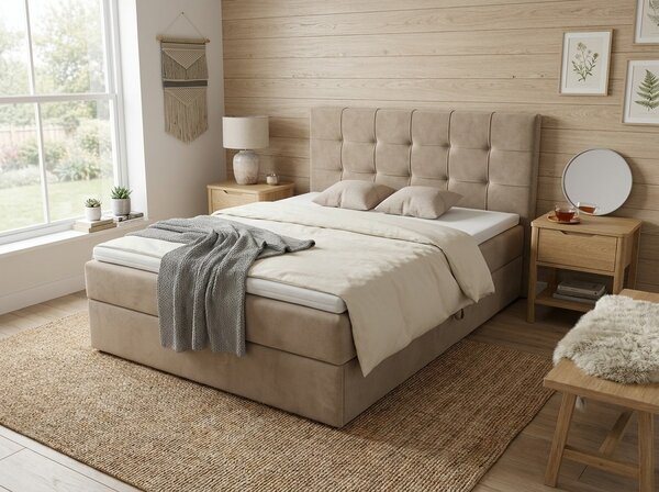 Čalouněná postel boxspring DIRELIS TRINITY 140x200 cm béžová Matrace: Matrace Bonell pružinová